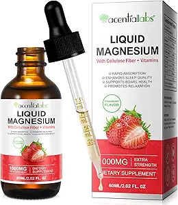 Magnesium Glycinat Flüssigkeitstropfen, 1000MG Magnesium Glycinat, reich an Vitamin B6, C, D, Zink zur Unterstützung von Nacht, Energie, Muskel-Strawberry Flavor, 2 Fl Oz/60 ML