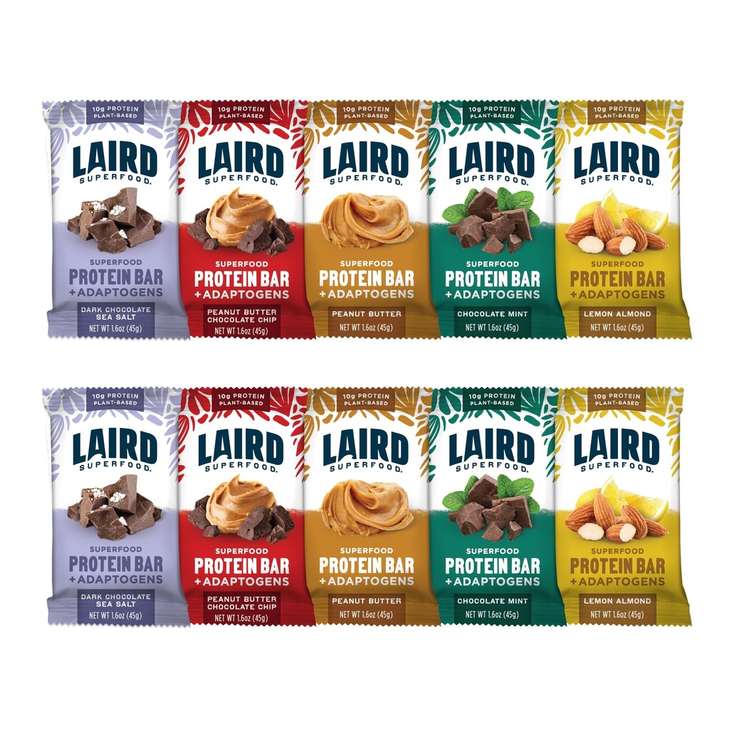 Laird Superfood Functional Protein Bars – Protein Bar, aber besser mit realen Inhaltsstoffen, Functional Mushrooms 10g Plant-Based Protein, 6g Fiber - Non-GMO - 5 Flavor Variety Pack, 10 Count (Pack von 1)