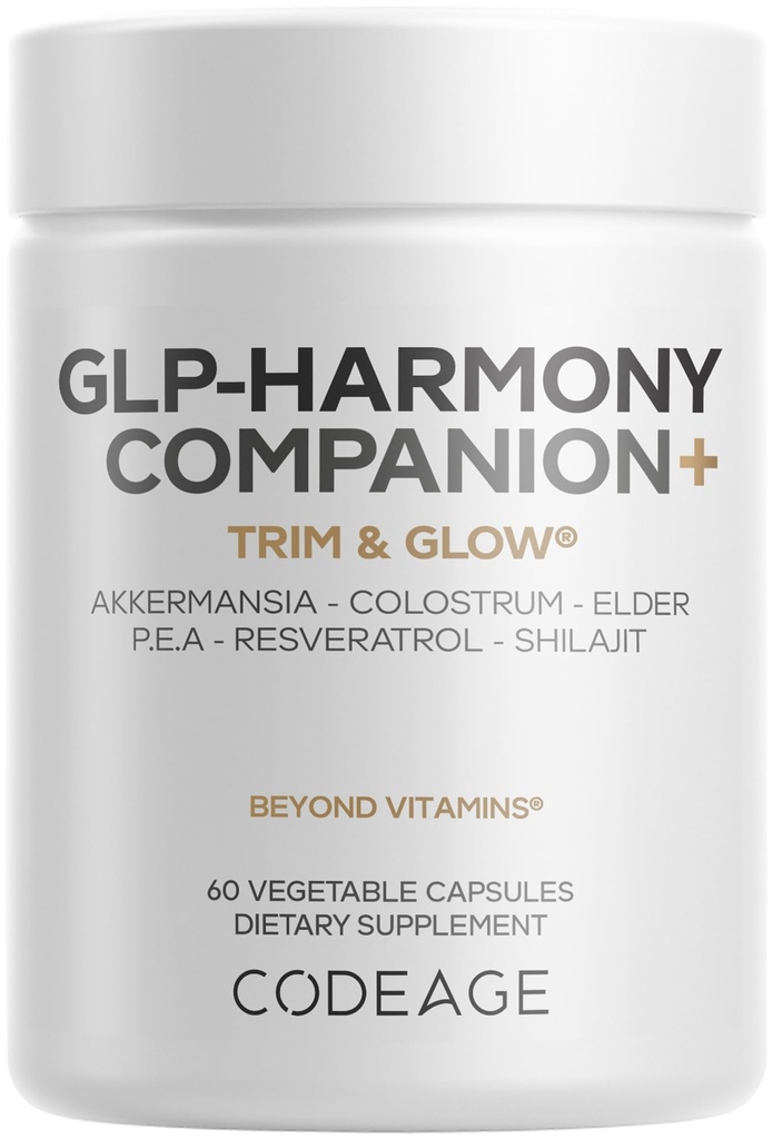 Codice GLP-Harmony Companion+ Supplemento - GLP-1 Supporto agonista - Lion's Mane, Pea, Colostrum, Shilajit, Akkermansia, Elder, Citrus Bioflavonoids, Broccoli, Resveratrol - Non-GMO - 60 capsule