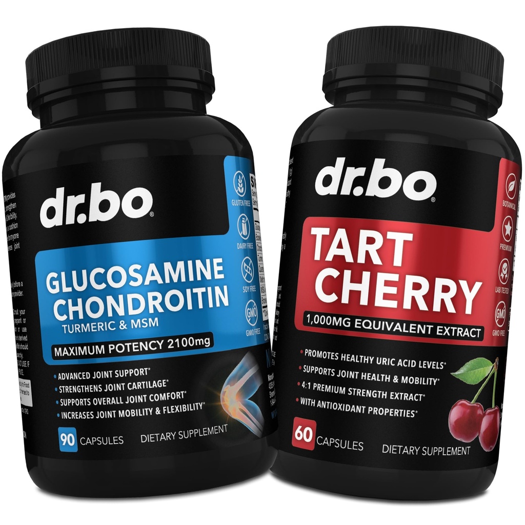 Glucosamin Chondroitin MSM Turmeric & Tart Cherry - Joint Health Supplement Knee Bone & Joints, Purge Uric Acid Cleanse Flush Antioxidant Pillen - Joint Support Pills & Tart Cherry Extract Kapseln