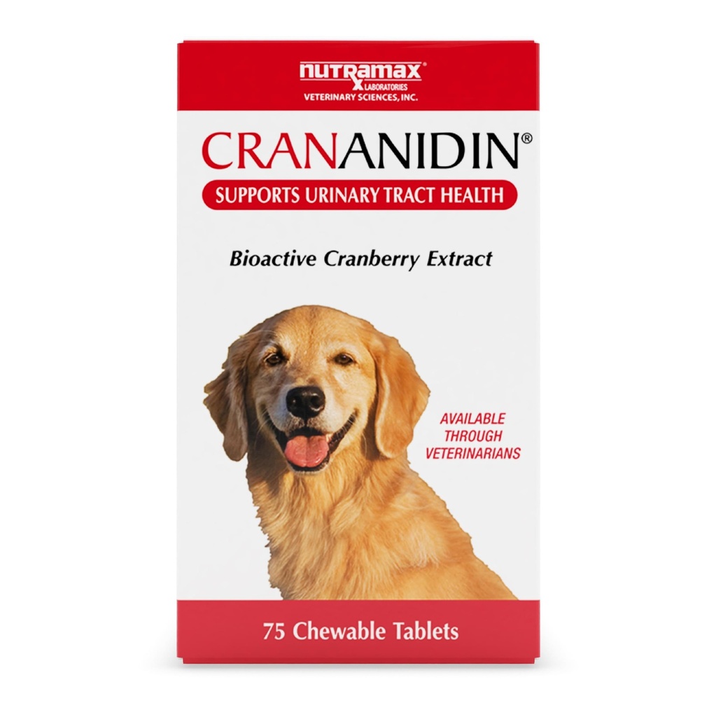 Nutramax Laboratoires Crananidin Extrait de canneberge Supplément de santé urinaire pour chiens, 75 comprimés à croquer