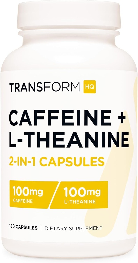 TransformHQ Koffein & L-Theanin (100mg) 180 Caps - Glutenfrei, Non-GMO