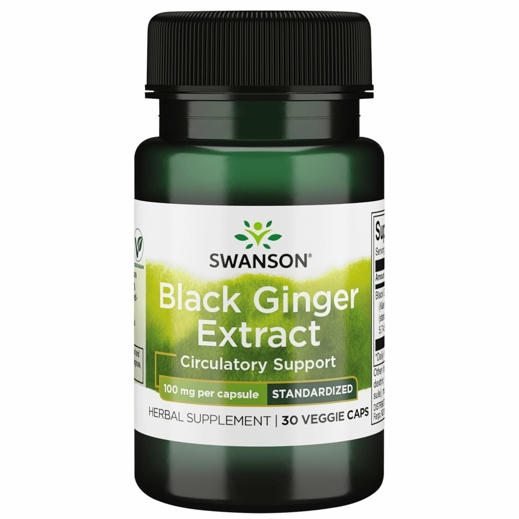 Extrait de gingembre noir de Swanson - Promotion de la circulation sanguine saine et de la vigueur physique - mai aider la santé cardiaque, tissu musculaire et bien-être - (30 gélules de légumes, 100 mg chacune) 1 boîte