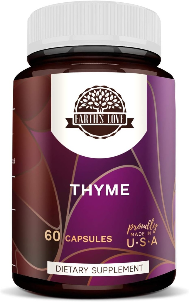 HerbEra Earth's Love - Thyme 60 Capsules, Capsules haute puissance 400 mg, faites avec Thyme (Thymus Vulgaris) et Capsules végétales Feuille séchée (60 Capsules)