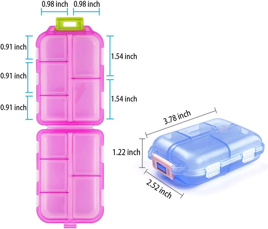 Small Travel Pill Box Organizer, 10 Compartment Pill Case Planner, Portable Folding Daily Medcine Container Kapselspender für Lagermedikation, Meds, Vitamin, Fischöl, Beilage, Blau