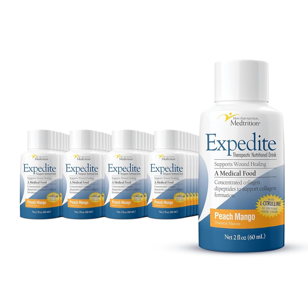 Medtrition Expedite Liquid Collagen, Peach Mango, 2 Fl Oz, Confezione da 48 - Supporto nutrizionale per General, Ortopedia & Cosmetic Surgery Recovery