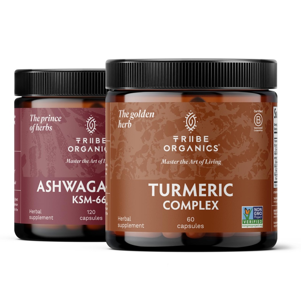TRIBE ORGANICS Balance Duo - KSM-66 Ashwagandha 120ct + Turmeric Curcumin C3 Complexe 120ct