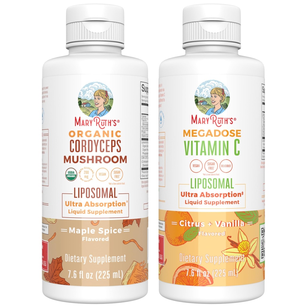 MaryRuth Organics Cordyceps Liposomal (Maple Spice) & Vitamin C (Citrus & Vanilla) | Clean Label Project Verified® | Vitamine für Immunität, Haut, & Gesamtgesundheit | Vegan, Non-GMO, Gluten-Free