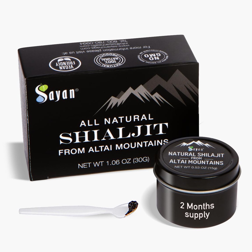 Sayan Pure Authentic Altai Shilajit Resin - 15 Gramm, 2 Monate Versorgung - Hohe Effizienz Organische Fulvic Säure Ergänzung für Frauen und Männer Immunsystem, Energie, & Detox - Vegan, Non-GMO