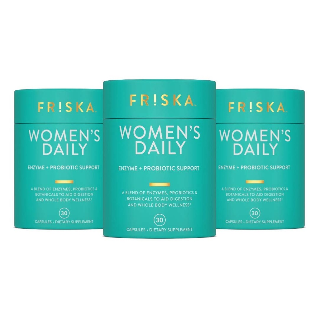 FRISKA Women’s Daily Digestive Enzyme and Probiotics Supplement, Advanced Natural Support for Female Digestive Health, Fights Bloating, Eases Digestion, Supports Nutrient Absorption, 90 Capsule