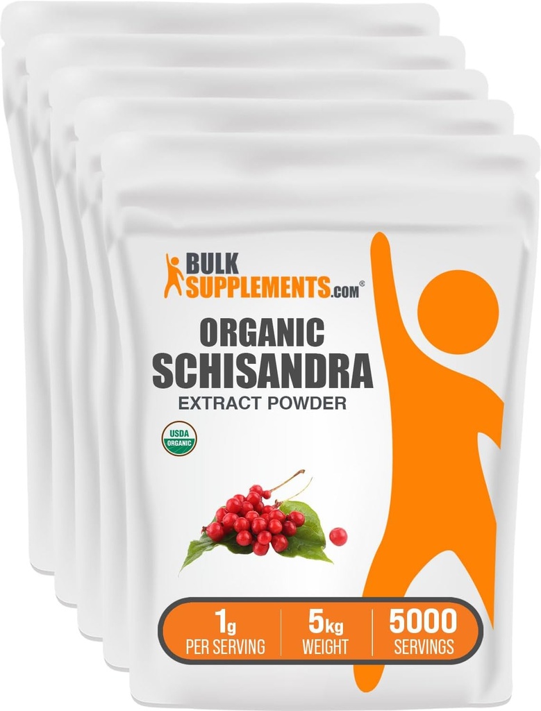 BulkSupplements.com Poudre d'extrait de Schisandra biologique - Supplément de Schisandra, de Schisandra Berries - Supplément à base de plantes, sans gluten - 1000mg par portion, 5kg (11 lbs) (paquet de 5)