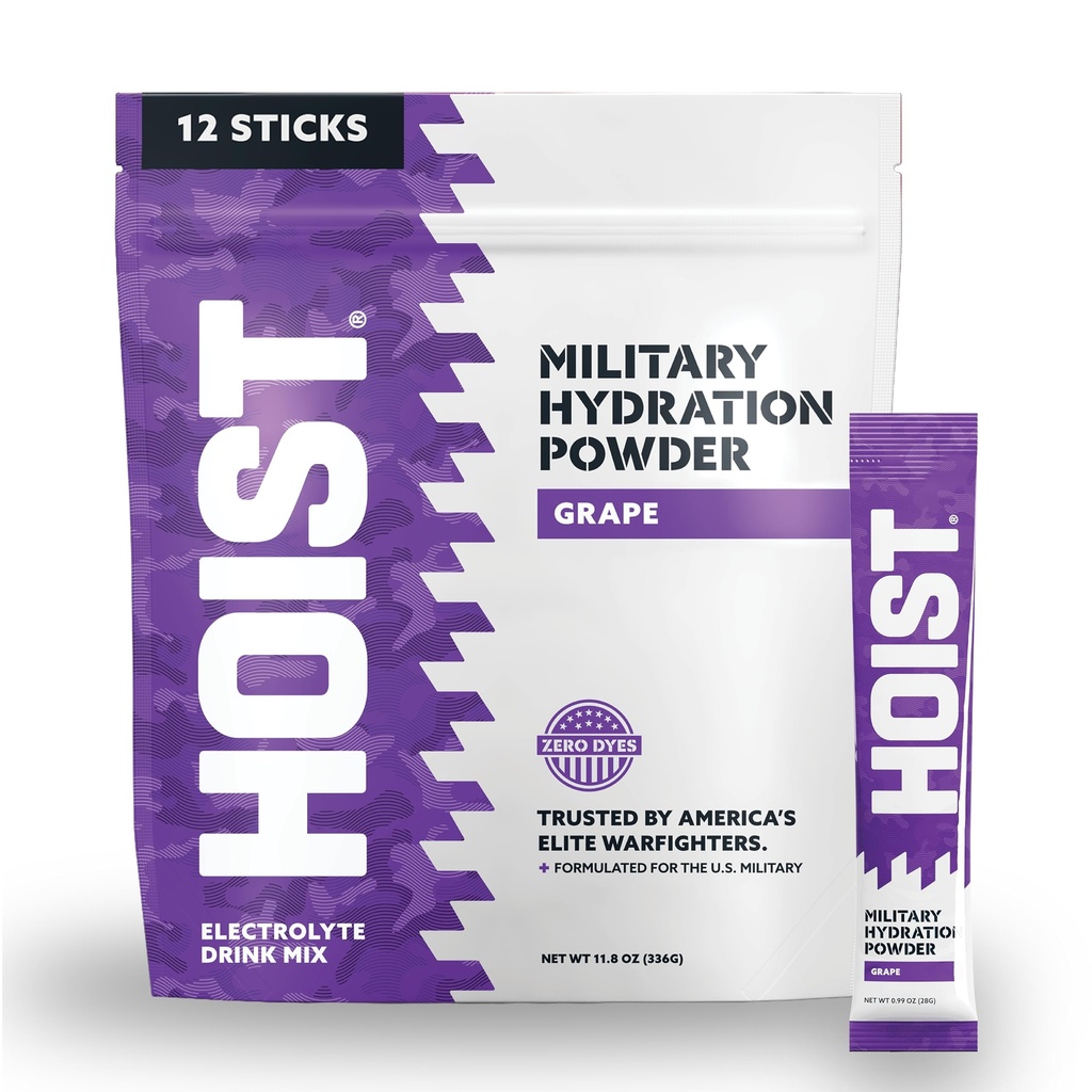 HOIST Electrolyte Drink Mix Powder Sticks – Rapid Rehydration, Military Hydration Formula – Uva (12 pacchetti mono-serve)
