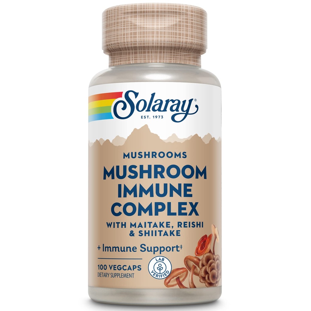 SOLARAY Organically Grown Fermented Mushroom Immune Complex 600 mg | Supporto di funzione immunitaria sano | 100 VegCaps