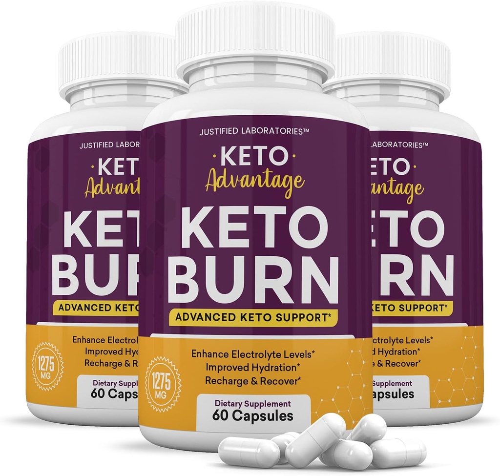 (3 Pack) Keto Advantage Keto Burn Pills 1275MG Nuova e migliore formula contiene Aceto di sidro di mele Extra Vergine Olio d'oliva Polvere di tè verde Leaf 180 capsule