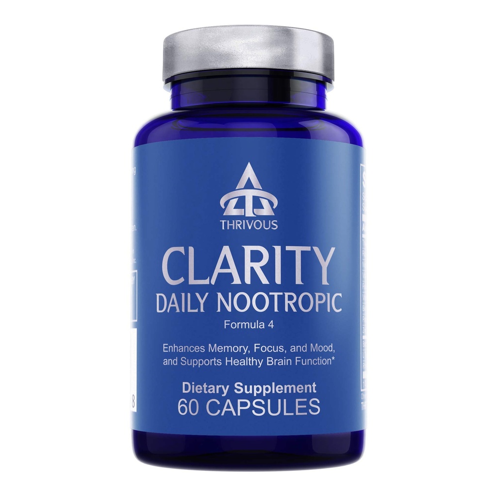Thrivous Clarity Daily Nootropic – Kognitive Unterstützung & Mood Formel mit Bacopa (Synapsa®), L-Theanin, Rhodiola Rosea, Vitamin B Complex & Zink Picolinate – 60 Vegan Kapseln