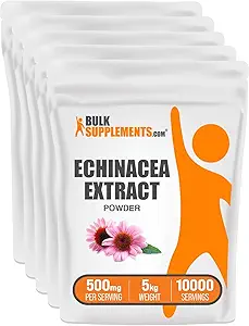 BulkSupplements.com Poudre d'extrait d'échinacée - Extrait d'échinacée, supplément à base de plantes pour le soutien immunitaire - Vegan & sans gluten, 500mg par portion, 1kg (2,2 lbs) (paquet de 5)
