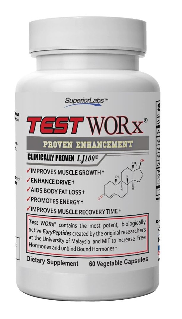 Superior Labs Test Worx Natürliche Testosteron Booster Ergänzung mit klinisch bewährten LJ100 und 8 weitere leistungsfähige Zutaten - spürbare Erhöhung der Energie, Stamina, Erholung, Schlaf und Stimmung