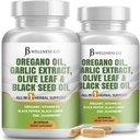 Olio d'Origano Benessere JB, Estratto di Aglio, Foglia di Oliva, con Astragalus - Supporto Immune & Integratore Digestivo per Donne e Uomini - 120 Conte