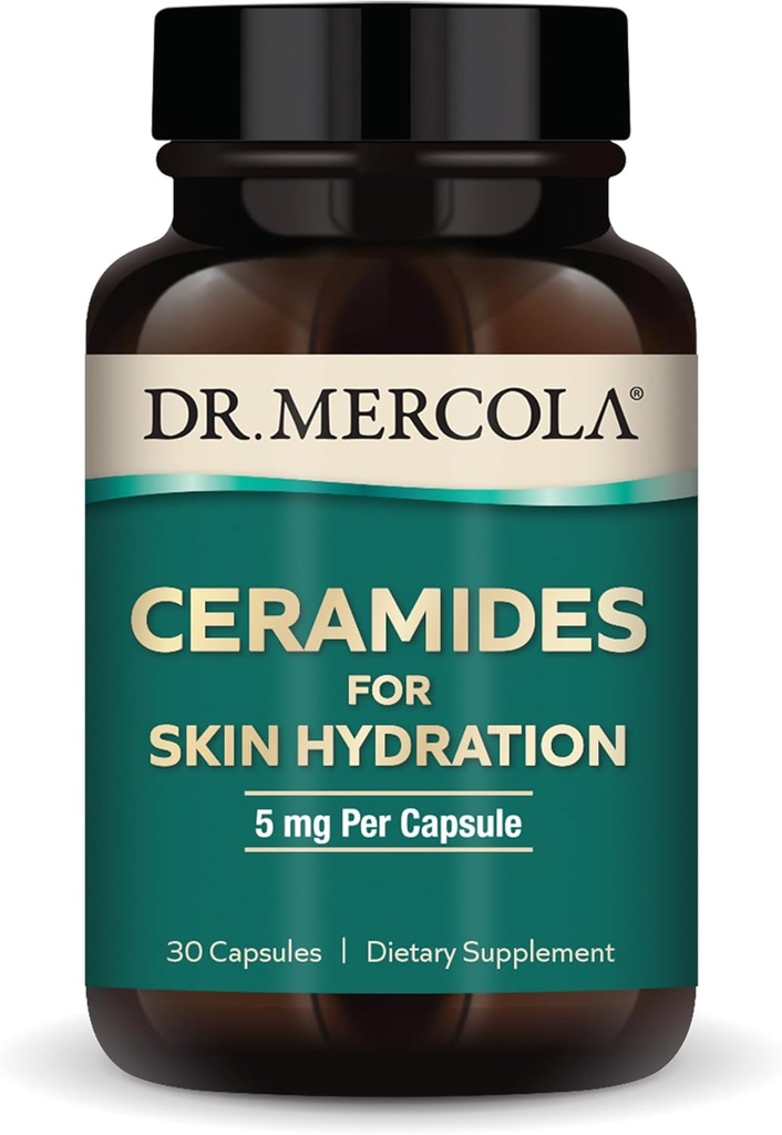 Dr. Mercola Ceramides per l'idratazione della pelle, 30 Serve (30 capsule), 5 mg Per capsula, Integratore alimentare, Promuove aspetto della pelle, Non OGM