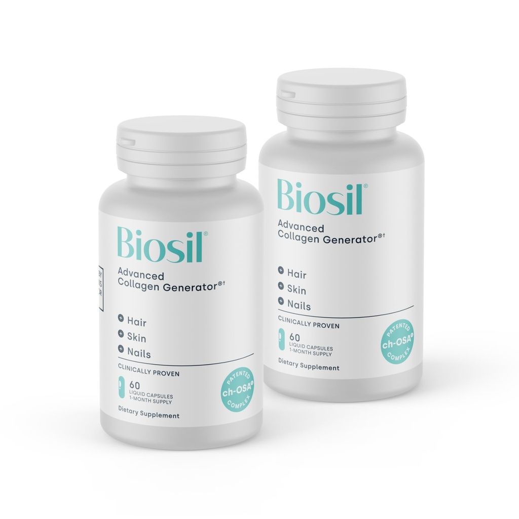 Biosil Collagen Booster Supplemento - 60 capsule liquide, Confezione da 2 - Attivatore ch-OSA brevettato per pelle, capelli, unghie e giunti - Supporta la produzione naturale - alimentazione da 60 giorni