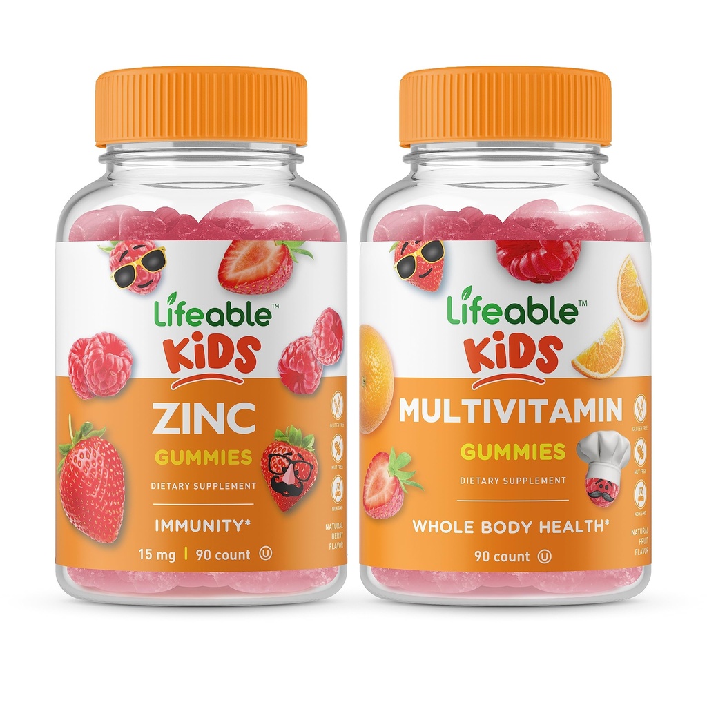 Bambini di zinco vitali + bambini multivitaminici, gommoni Bundle - Grande degustazione, supplemento di vitamina, senza glutine, OGM libero, pancia masticabile