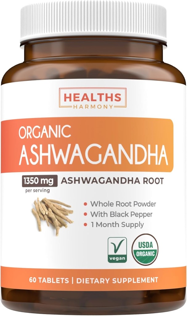 USDA Organic Ashwagandha Supplement - Hohe Potenz Ashwagandha Pillen hergestellt mit Bio Schwarz Pfeffer für verbesserte Absorption - Vegan Non-GMO Made in the USA & Lab Verifiziert (1 Monate Versorgung)