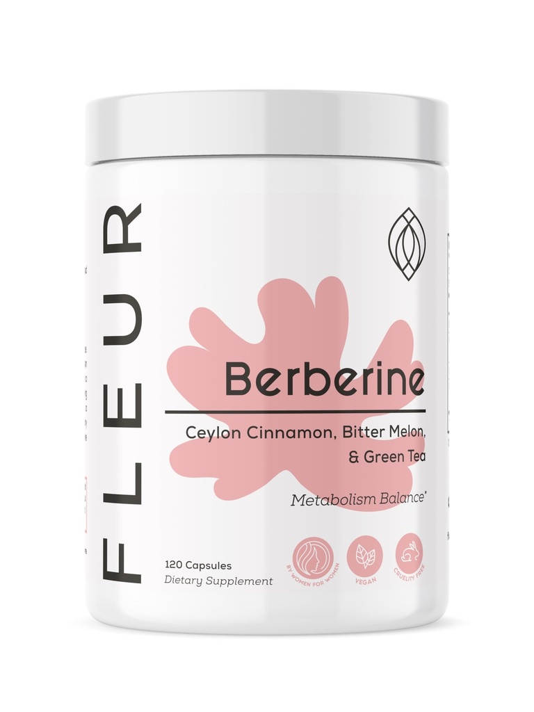FLEUR Berberine HCL mit Bio-Cinnamon, Bitter Melon & Grüner Tee-Extrakt, Unterstützt Herz, Verdauungs- und Immunsystem, Vitalität Unterstützung für Männer und Frauen, Non-GMO & Vegan, 120 Kapseln