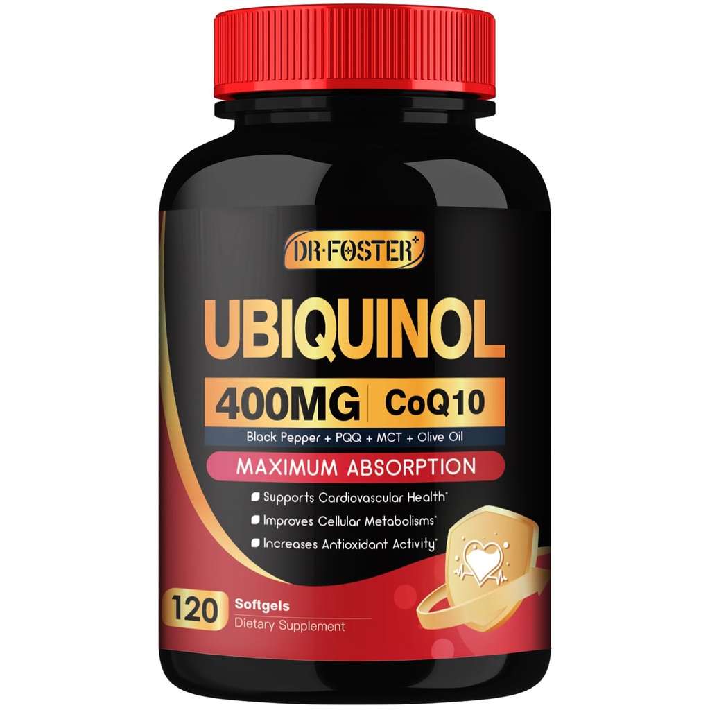 DRFOSTER Coq10 400mg Softgels Ubiquinol avec PQQ & vitamine E, huile d'olive, coeur, cerveau et soutien énergétique - 120 jours d'approvisionnement