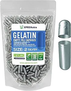 XPRS Nutra Size 2 Capsule Vuoti - 500 Conta capsule Gelatine Vuote - Pillole Riempimento Capsule fai da te - Pure Bovine Pill Gel Caps per Do-It-Yourself Supplements (Argento)