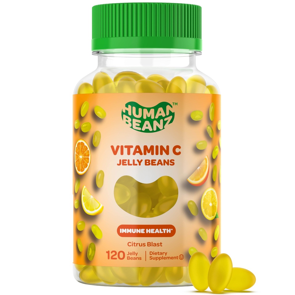 Vitamine C Gommies de haricot de gelée pour adultes, compléments alimentaires de soutien immunitaire, végétarien, 120 agrumes Blast de haricot de gelée, casher