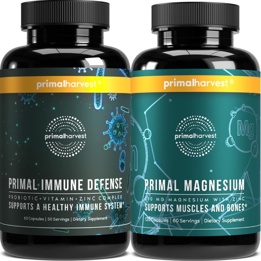 Integratori di Magnesio & Difesa Immune per le donne e gli uomini da Vendemmia Primale - Capsule di Supporto Comuni e Probiotici + Zinco + Vitamine Pillole Complesso