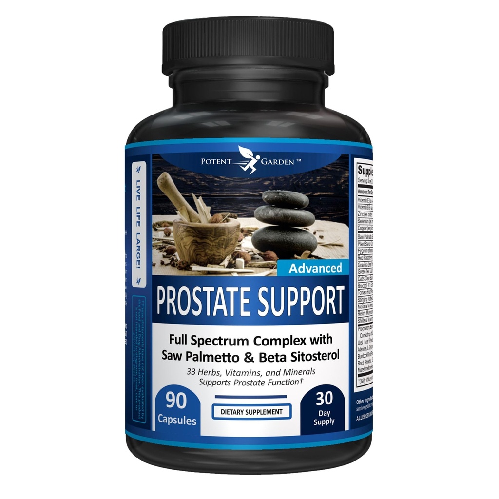 Potent Garden Prostate Support 33 Herbes incluant Beta Sitosterol, Pygeum et Saw Palmetto pour hommes Prostate Health Suppléments pour hommes, 90 Caps