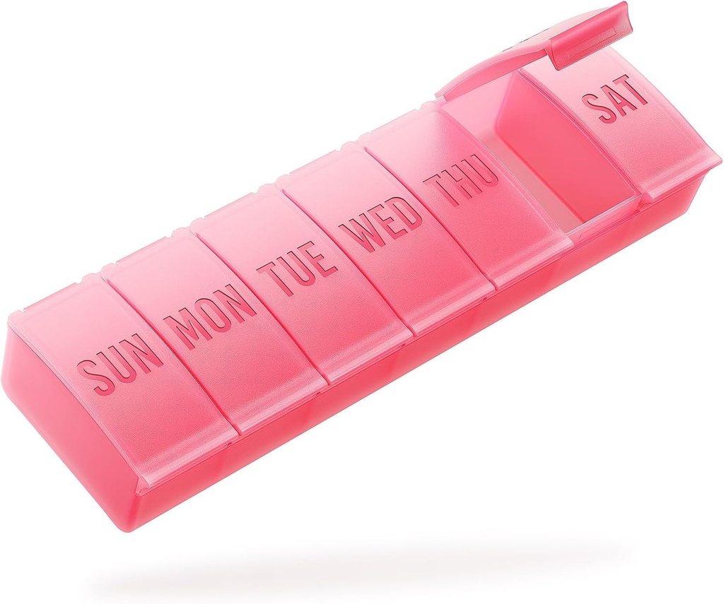 Barhon Pill Organizer Large, Weekly Medicine Pill Organizers, 7 jours Pills Box Case Voyage pour gros suppléments de vitamine Huile de poisson, Rouge