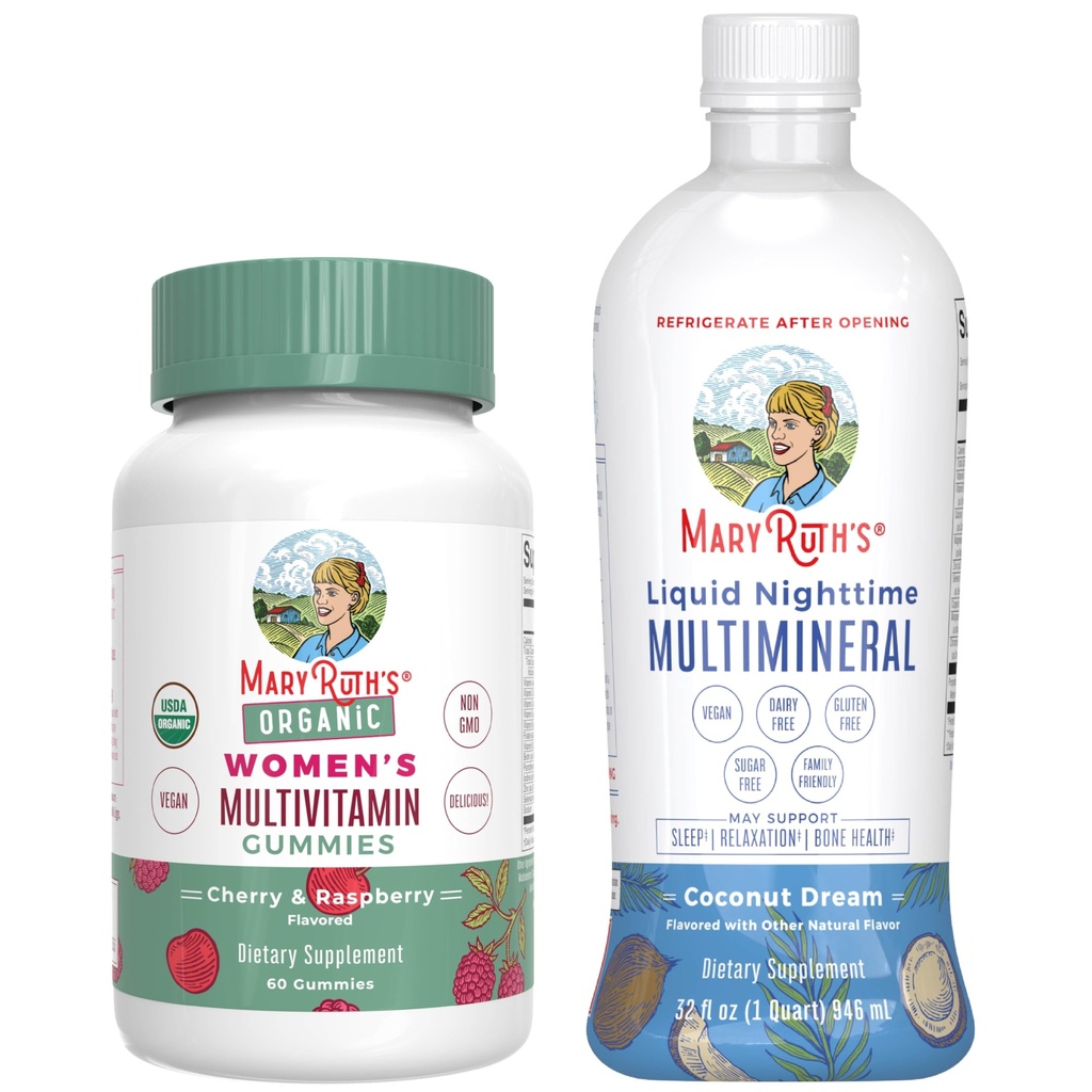 MaryRuth's Multivitamin Gummies for Women (Cherry & Raspberry) & Liquid Nighttime Multimineral Coconut (32oz) | Clean Label Project Verified® | Vegan | Beauty, Bedtime Routine, &amp; Health generale