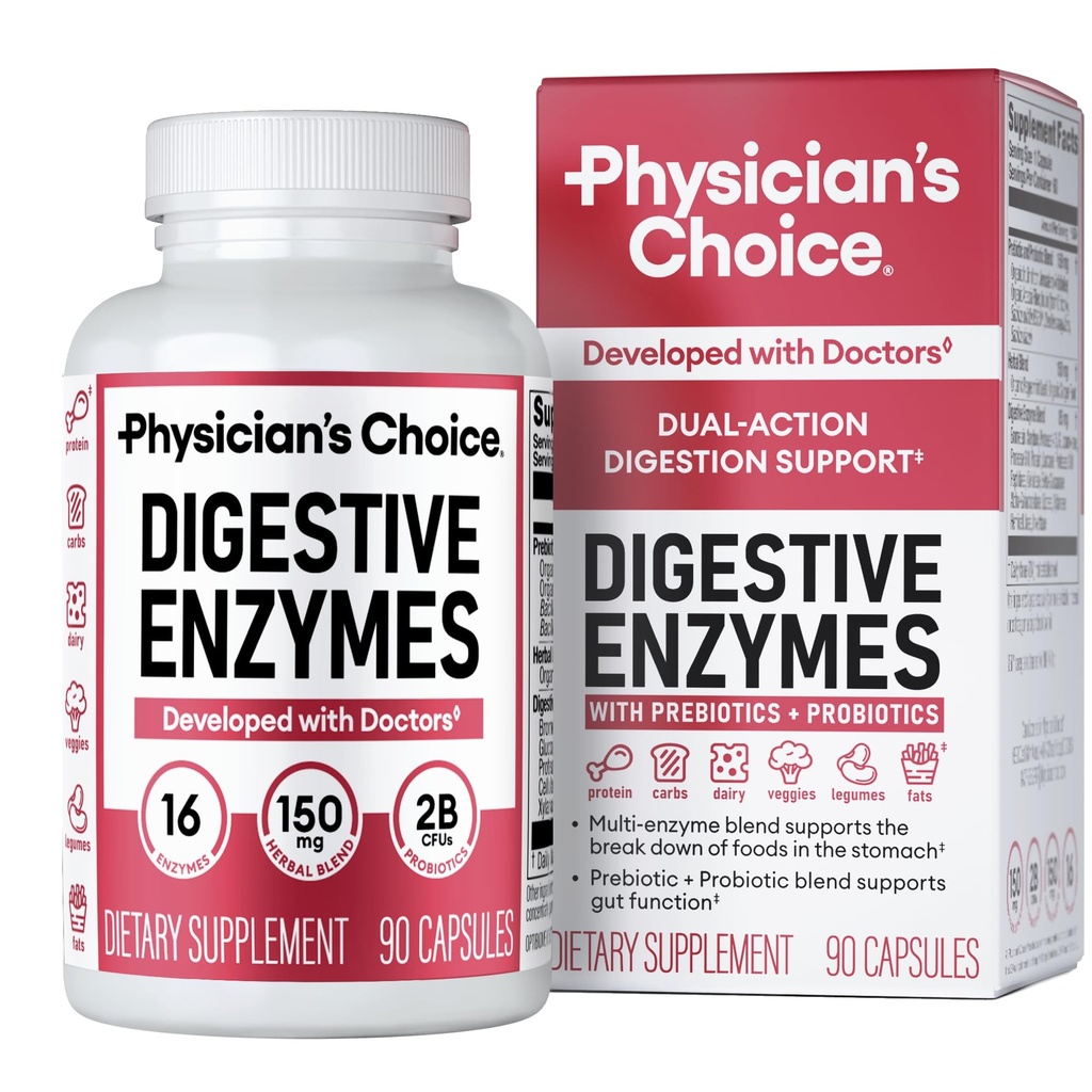 CHOIX Digestive Enzymes pour Bloating & Digestion - 16 Enzymes avec Prébiotiques et Probiotiques organiques pour la santé gustative et digestive - Relief du temps des repas - Double Action Support - 90 CT