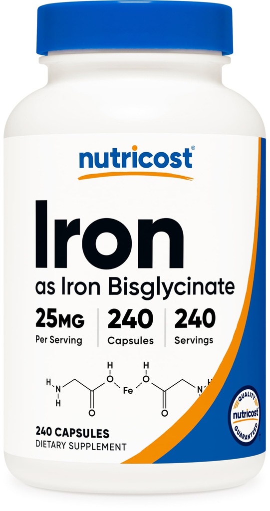 Nutricost Iron Bisglycinat Supplement (25mg) 240 Kapseln - von Ferrous Bisglycinat Chelate - Non-GMO & Gluten-Free