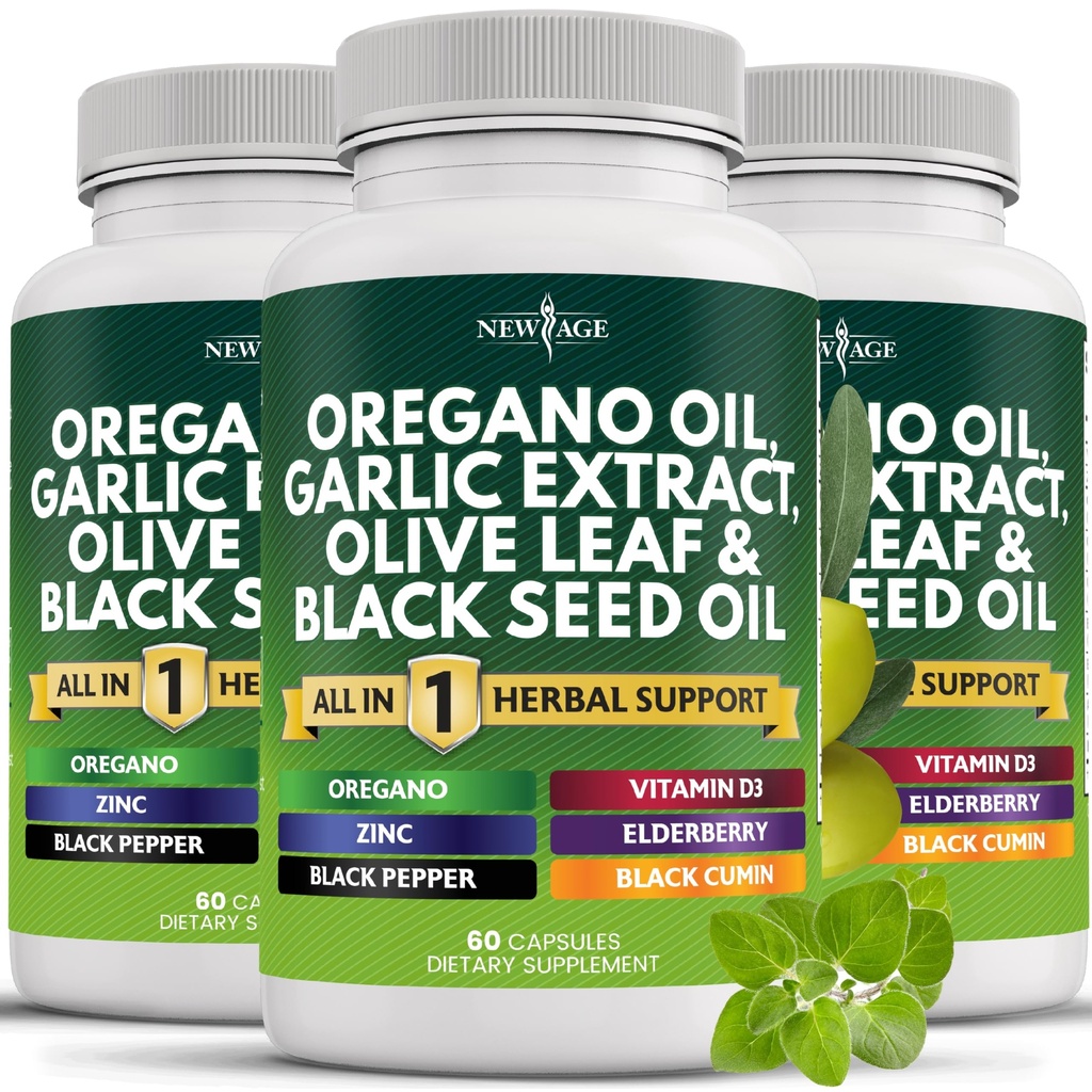 NEU AGE Oregano Öl Knoblauch Extrakt Olivenblatt mit Astragalus - Beilage für Damen und Herren - 180 Zähler