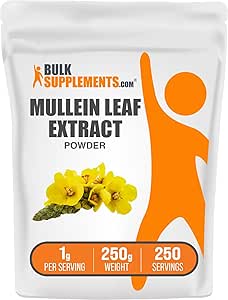 BulkSupplements.com Extrait de feuille de Mullein - Verbascum Thapsus, Supplément de Mullein - Supplément à base de plantes pour le soutien immunitaire - Sans gluten, 1g par portion, 250g (8,8 oz) (paquet de 1)