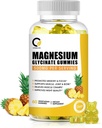 (1 Packung) Magnesium Glycinat-Gummien, High-Absorption Magnesium-Ergänzung mit Calcium & Vitamine, Unterstützung Knochen, Muskel, Nacht, Gedächtnis & Stimmung, Vegan, Non-GMO, 60 Zähler, Ananas-Flamour