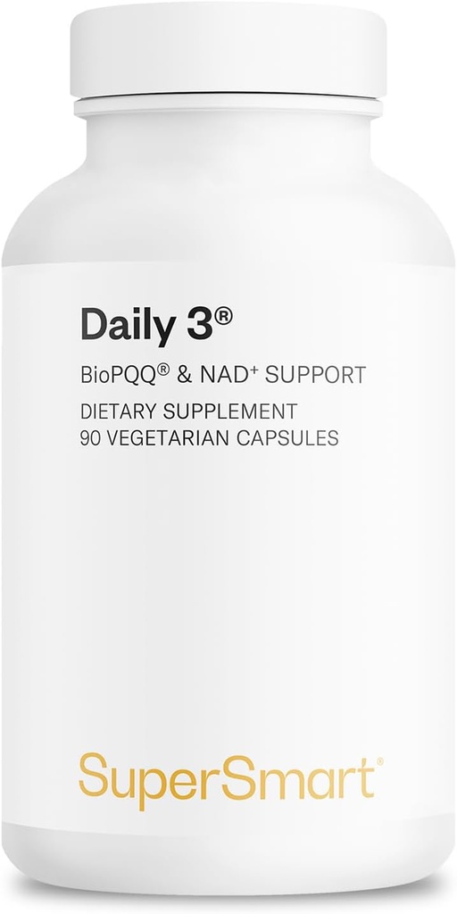 Supersmart Daily3 + Bio PQQ (All-in-One Formula) - Multivitamin per le donne e gli uomini - 45 Nutrienti essenziali | Non-GMO & Gluten-Free | 1 Mese di alimentazione - 90 capsule vegetariane