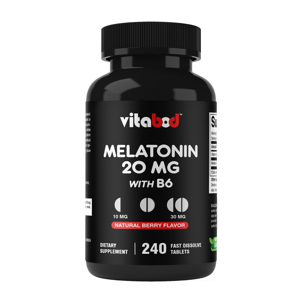 Vitabod Melatonin 20 mg - 240 Fast Dissolve Tabletten - Drug Free - Natural Berry Flavor - Vegetarisch, Non-GMO, Gluten Free 240 Count (Pack von 1) (240 Count (Pack von 1))
