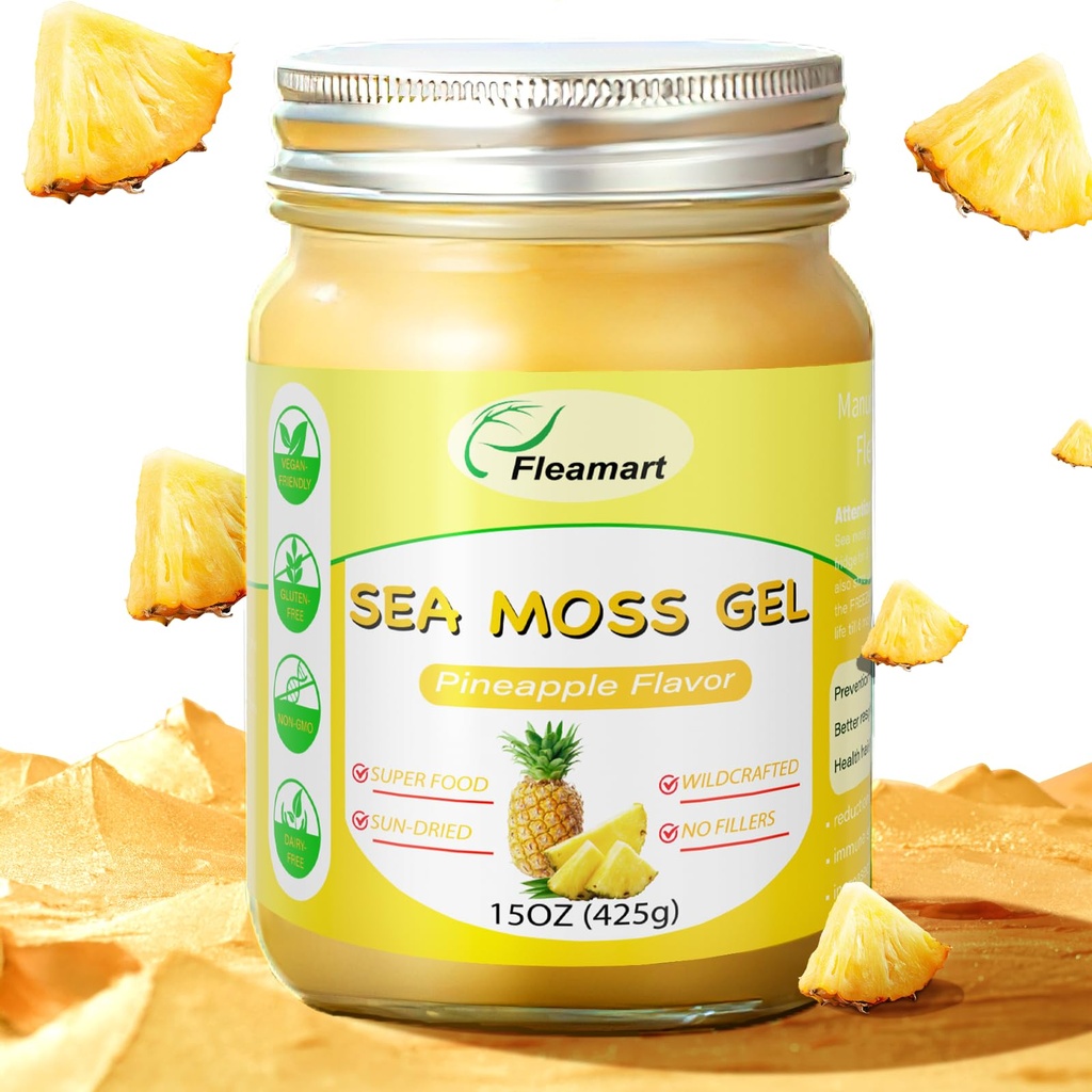 15OZ Sea Moss Gel Irish Wildcrafted Seamoss Gel, Vegan Superfood Vitamins Mineral Support, Ananas Flavor