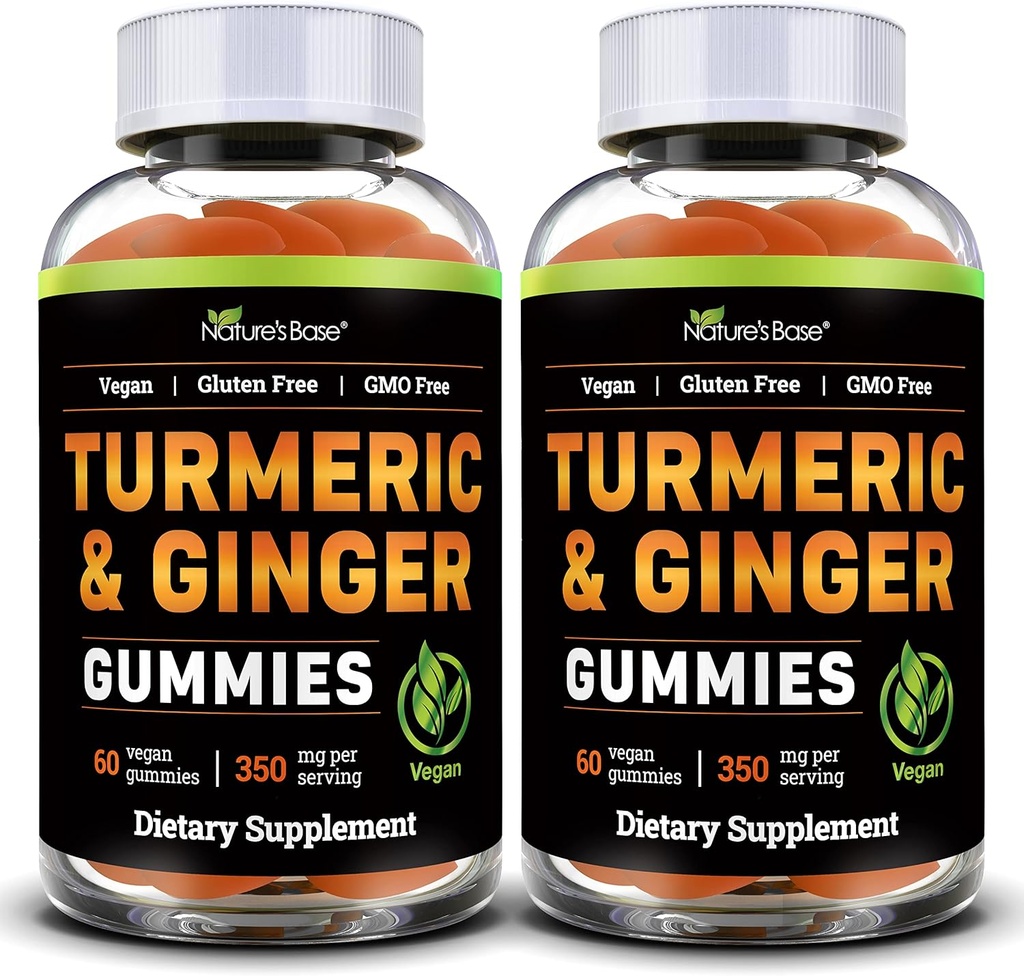 Nature's Base Turmeric and Ginger Gummies für Erwachsene (2 Pack) - Tumeric Curcumin Supplement zur Unterstützung Joint Health & Immune Support - 120 Vegan Gummies