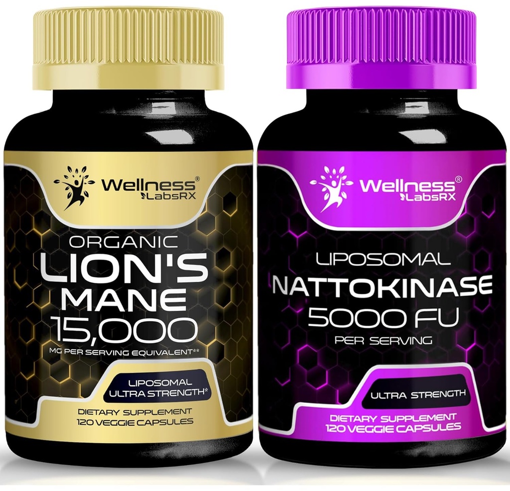 WELLNESS LABSRX Lions Mane Supplement Kapseln mit Nattokinase Kapseln | Bundle