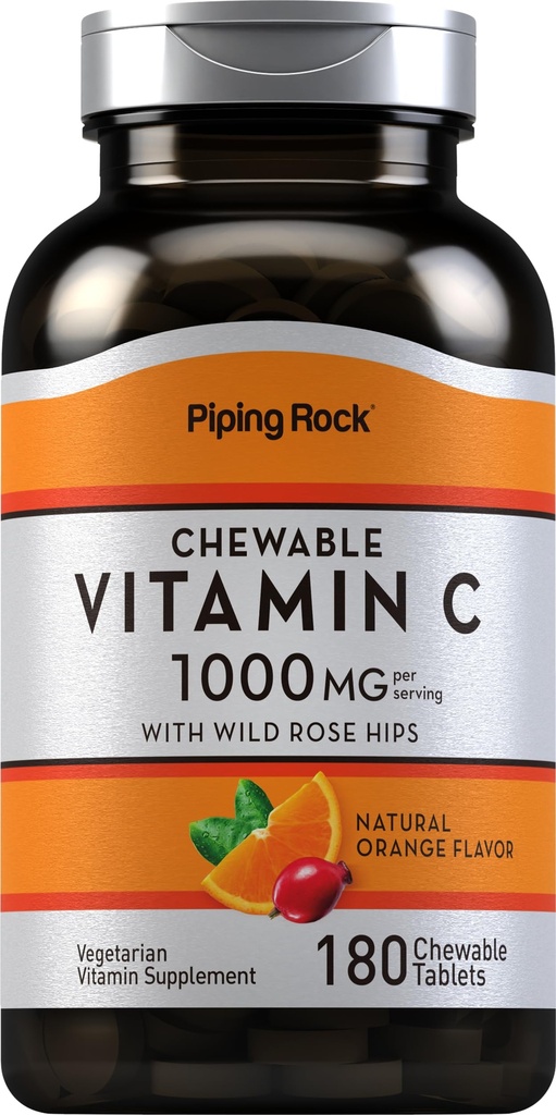 Piping Rock Vitamin C Kaubare 1000mg | 180 Tabletten | Orange Flavor | Vegetarisch, Non-GMO, Glutenfreie Ergänzung