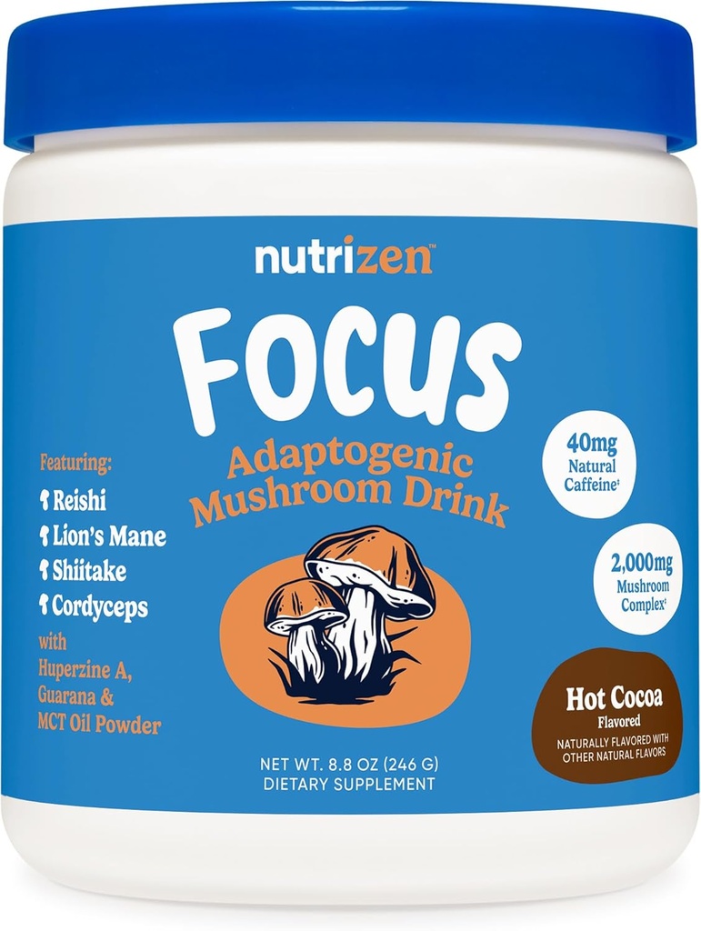 Nutricost Nutrizen AM Focus Adaptogenic Mushroom Drink (Hot Cocoa Flavored) 30 Portionen - Inklusive Reishi, Lion's Mane, Shiitake, Cordyceps