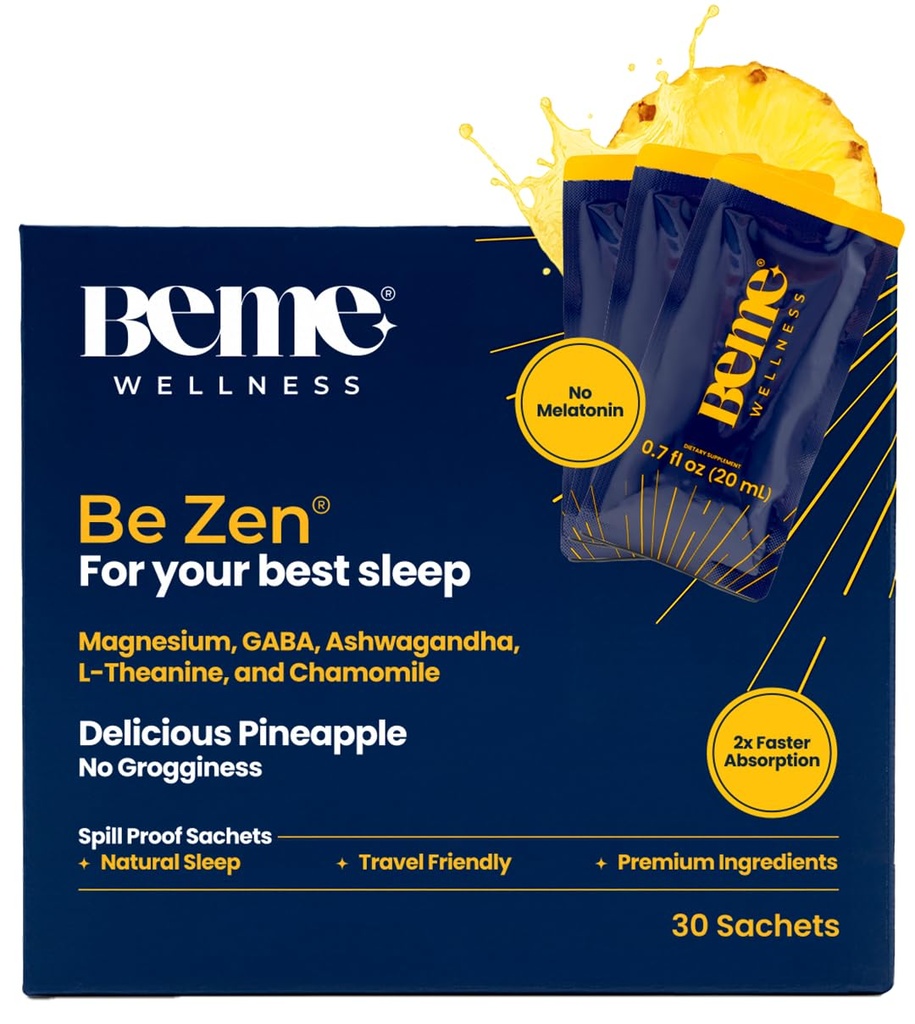 BeMe BeZen Sleep Aid Supplement Natural Without Melatonin - 2X Absorption Than Pills - Dormire per Adulti con Magnesio, Ashwagandha, Camomilla, L-Theanine & GABA - Delizioso ananas