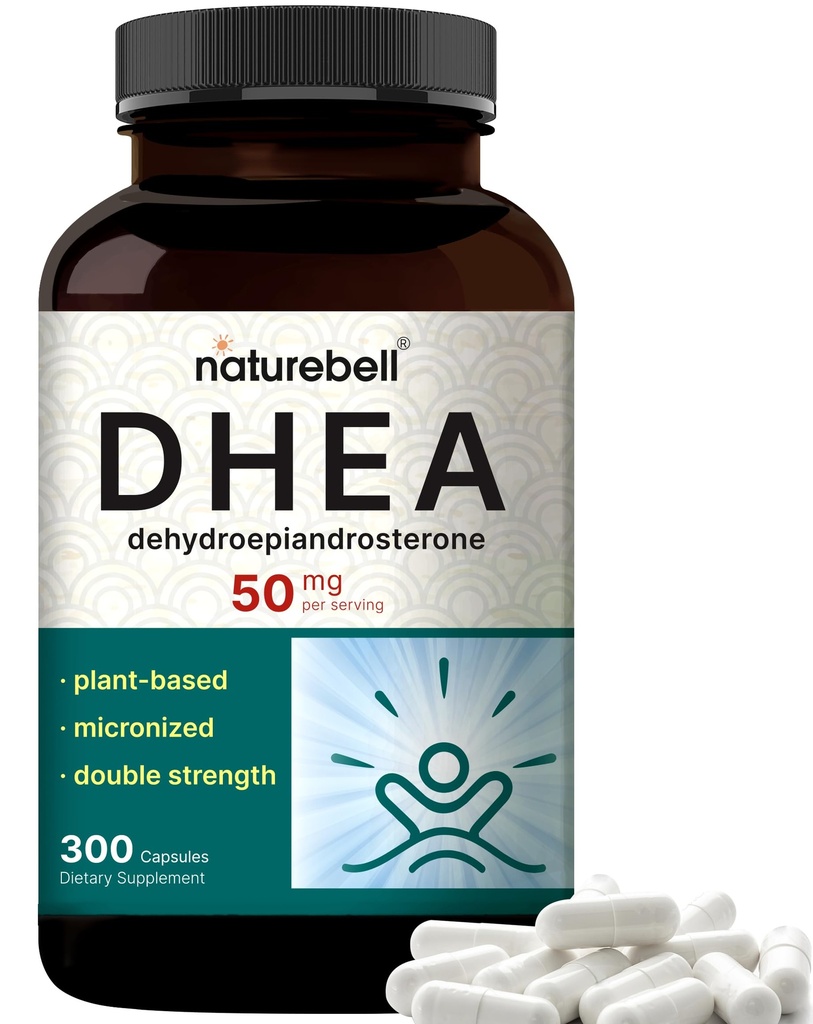 NatureBell DHEA 50mg für Männer & Frauen, 300 Kapseln | Micronized for Better Absorption | Plant-Based Source | Unterstützt Energie, Metabolismus & Gesundes Altern | Non-GMO, Made in USA