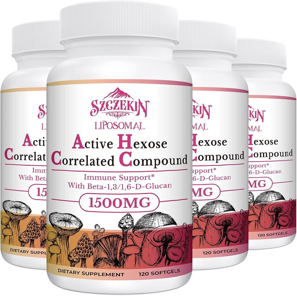1500mg Liposomal Active Hexose Correlated Supplement,480 Soft Gel Beta-Glucani con Estratto di funghi naturale, Sistema immunitario, Funzione del fegato, Mantenere T-Cell & Killer Cell Activity