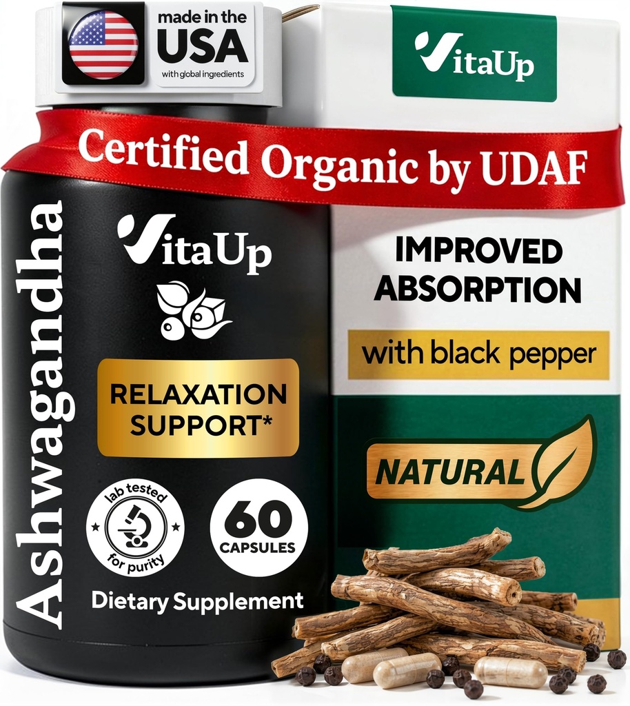 Ashwagandha capsule 1310mg con pepe nero - USA fatto Ashwagandha integratori per il supporto di rilassamento, normale funzione cognitiva & livelli di energia bilanciati – 60 caps
